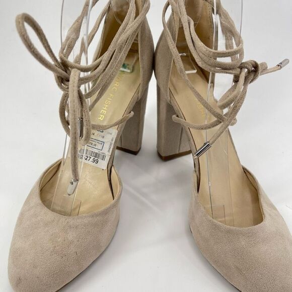 Marc Fisher Womens Pump 3.5" Block Heels Lace Up Suede Round Toe Tan Size 7M - Picture 6 of 13